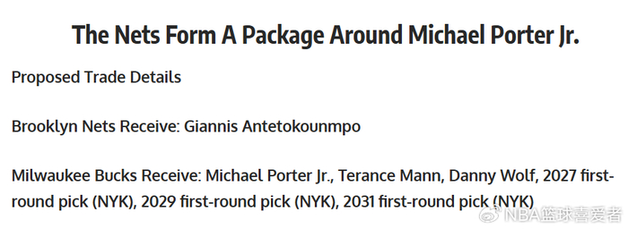 布鲁克林篮网欲追逐字母哥 休赛期交易或成定局